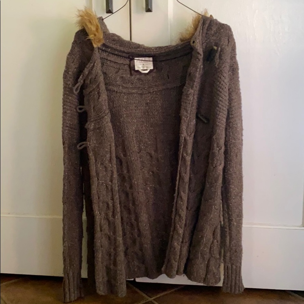 Old navy long wool sweater brown with hood - Picture 2 of 10